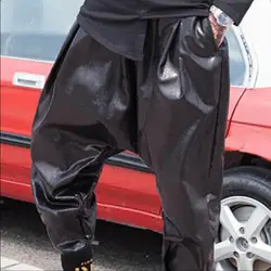 Новый Панк мужские из искусственной кожи мешковатые шаровары заниженным шаговым швом длинные брюки для девочек локомотив мотоцик
