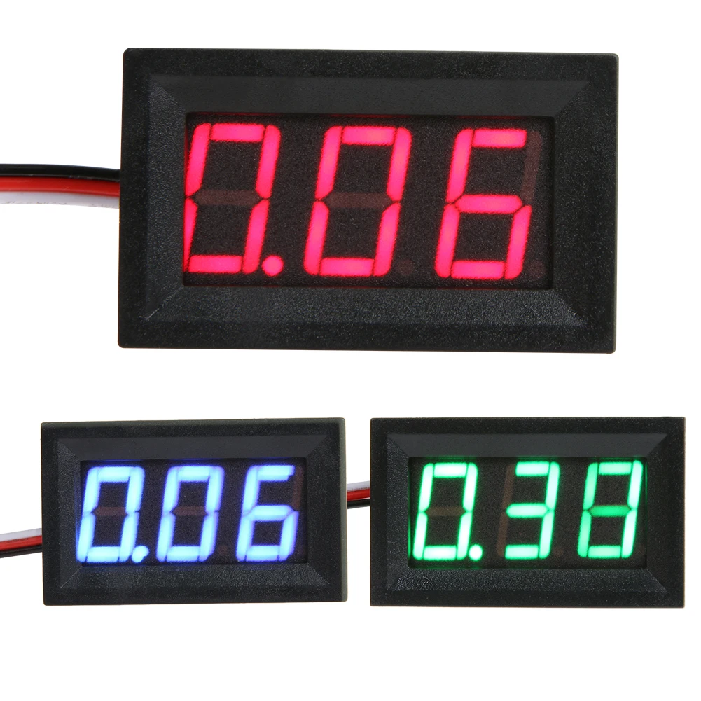 

Mini LCD Digital Voltmeter Red Blue Green V27D 0.56inch LED Digital Voltmeter DC 0-40V Three Line Volt Meter with 20cm Wire