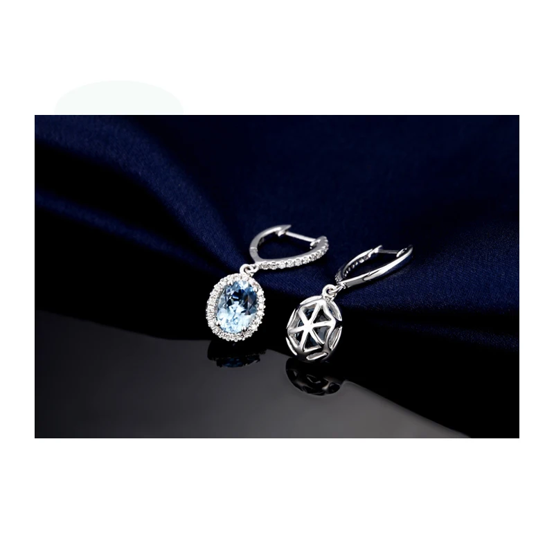 Caimao Jewelry Classic 14K White Gold Blue Aquamorine & Diamond Wedding Earrings