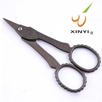 

European Retro Stainless Steel Titanium Plating Scissors Exquisite Craft nose hair Scissors Embroidery Small Eyebrow Scissors