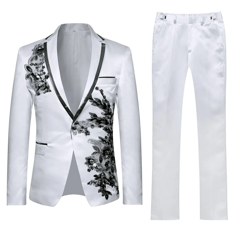 YUNCLOS 2019 New Men Applique Suit Party Dress 2 Pieces Tuxedos  Slim Fit Terno Masculino Formal Wedding Party Suits