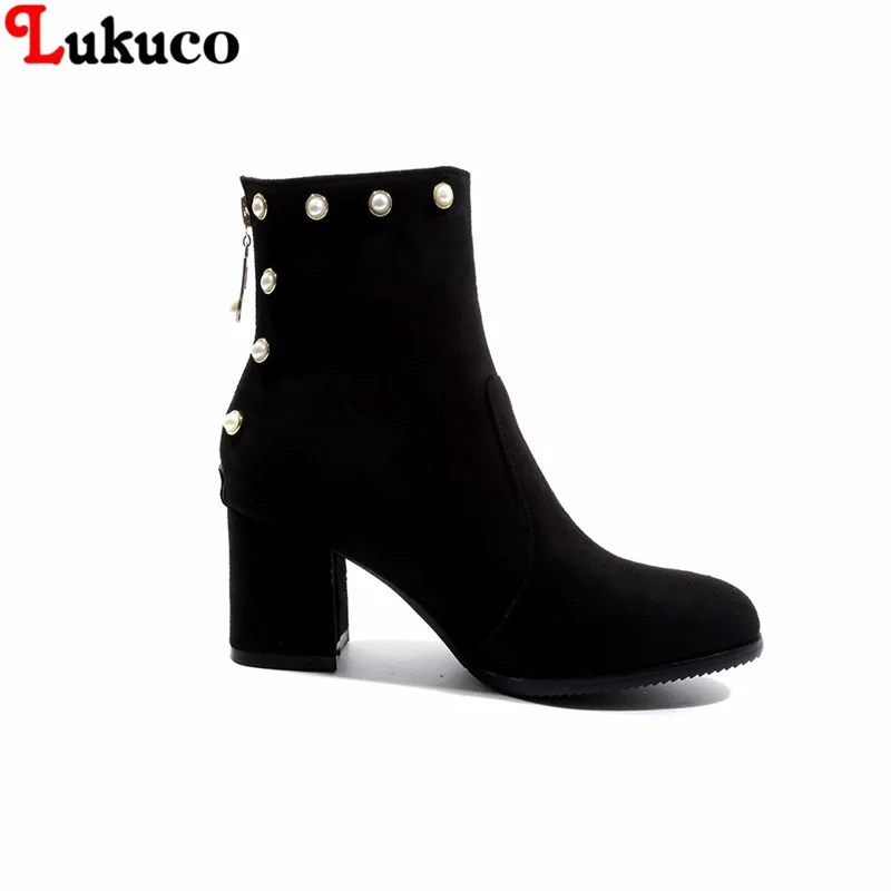 

Lukuco Size 34-48 Autumn Winter Women Boot Casual Ladies shoes Fashion Boots PU Leather ankle boots High heeled zipper Snow boot