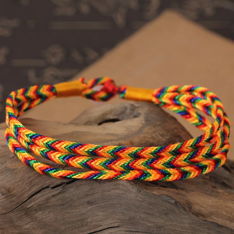 

Ethnic Tibetan Buddhism Bracelet Multicolored Buddhist Knitted Knotted Braided Colorful Rope Bracelet Jewelry Multi Color Rope