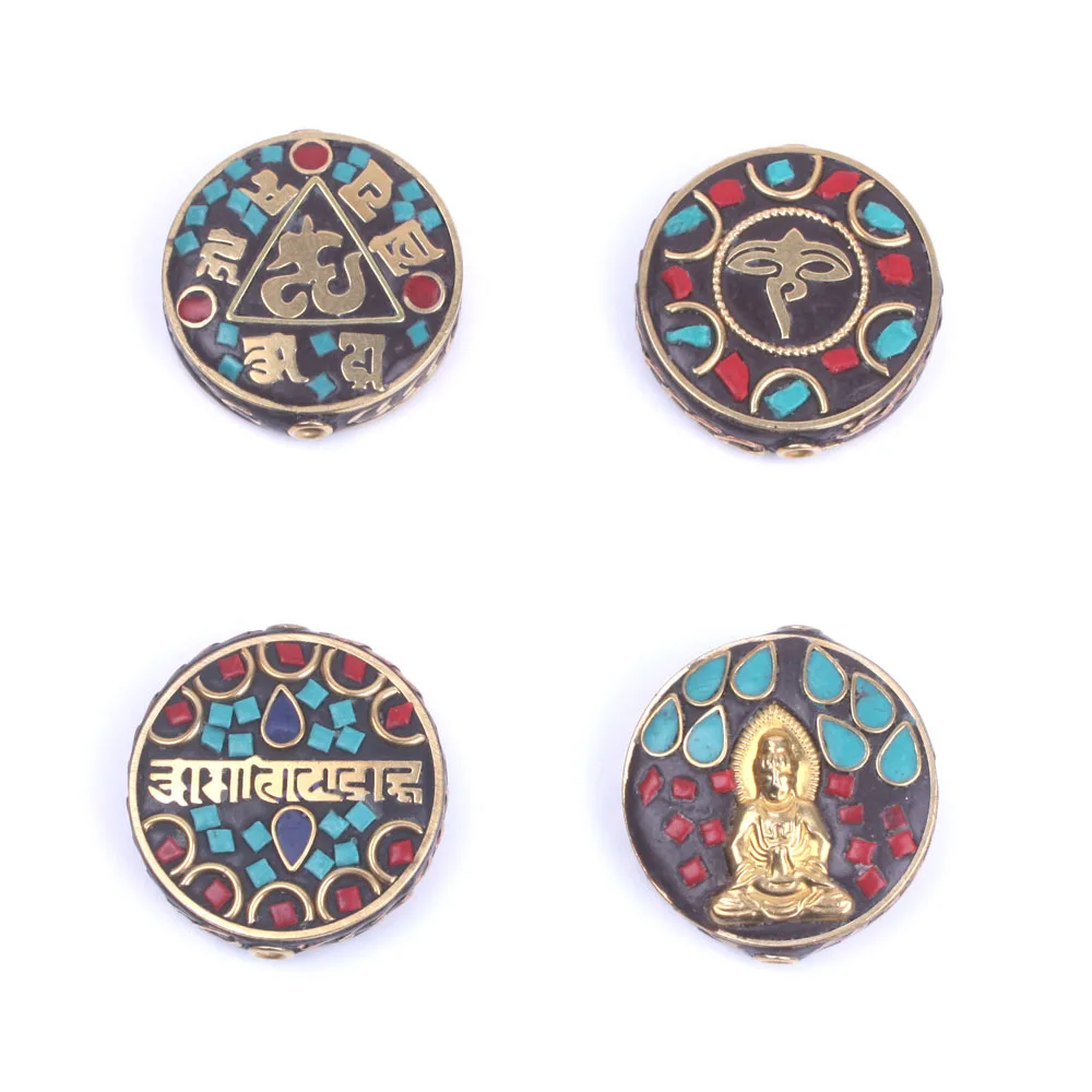 

4pcs Nepal Handmade beads for Tibetan Buddhism yoga mala jewelry making supplies OM Brass Beads Spacer Beads Jewelry materials
