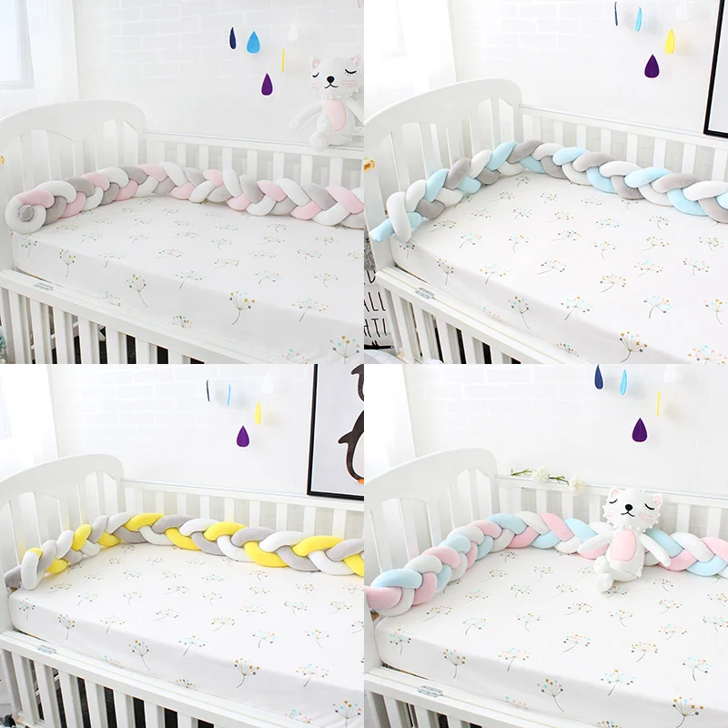Baby Bumper Mixed Color Weaving Plush Cushion Baby Crib Protector For Newborns Baby Room Decor Crotch To the Cot Length 200cm