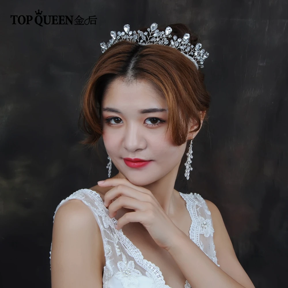 TOPQUEEN HP141 свадебная тиара ручной работы со стразами свадебная корона тиара для невесты ободки свадебные аксессуары для волос Быстрая