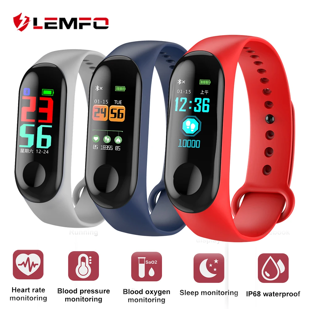 Fitness Bracelet Watch IP68 Waterproof Heart Rate Blood Pressure Blood Oxygen Monitoring LEMFO Smart Bracelet for Men Women