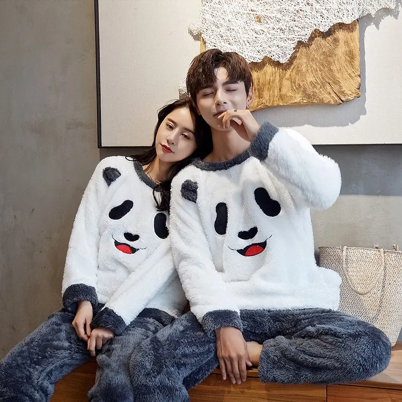 

JINUO New Arrival Winter Young Couples Plush Thicken Pajama Sets Lovers Cartoon Totoro Panda Casual Warm Soft Homewear Sleepwear
