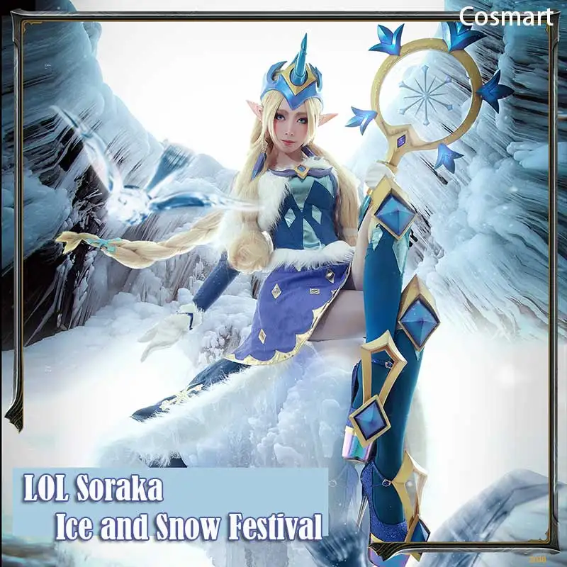 

[Customized] Game LOL Soraka Ice and Snow Festival Winter miracle Chrismas Cosplay Uniform Dress Halloween costume for women