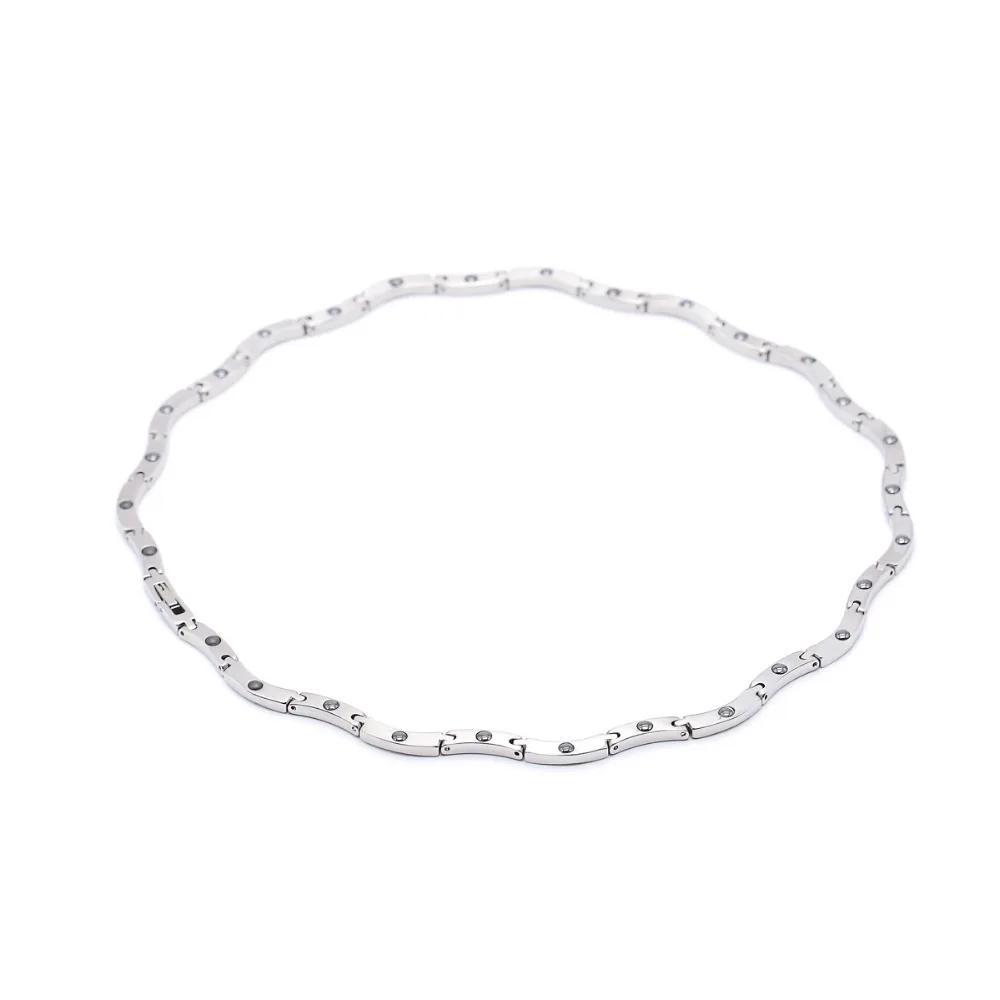 Heyrock Magnet Women Men Titanium steel Thin Distortion Necklace Nagetive Ion Power Magnetic Hologram Energy Health Long Chain