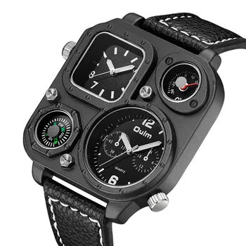 

Oulm Sports Men's Watches Unique Compass for Decoration Big Size PU Leather Military Wrist Watch Male Clock Hours Man