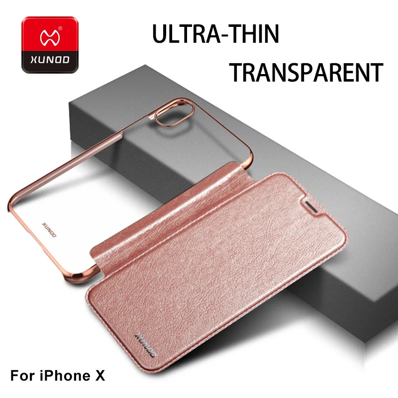 

Brand Luxury Ultra thin PC cover Transparence Back case For iPhone X Phone Leather Wallet Full Protective Back Flip Cover Cases