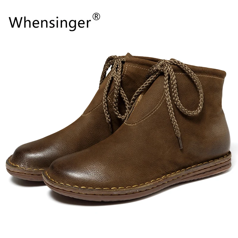 

Whensinger - 2018 New Women Shoes Genuine Leather Boots Handmade Sewing Design Short Plush Linning 8571