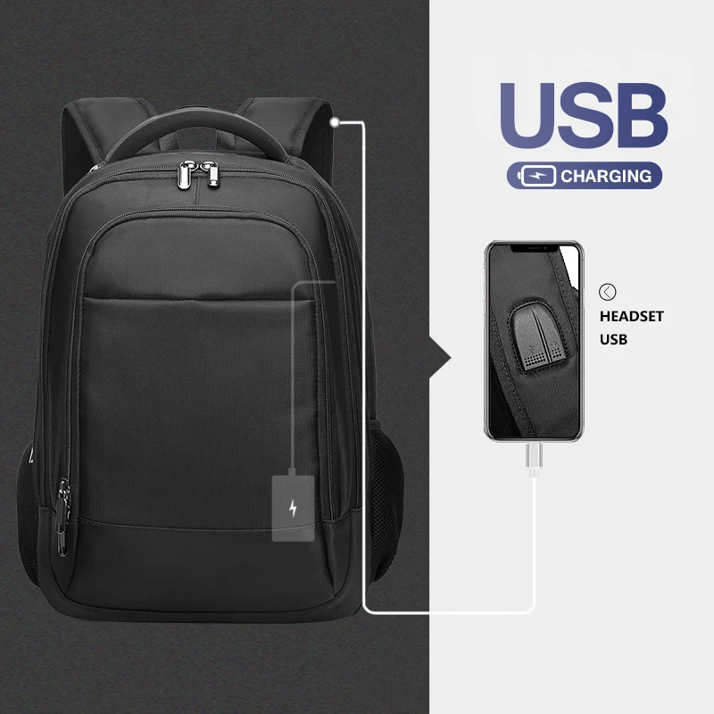 

Men Travel Backpack with USB Charge Headset 15.6inch Large Capacity Laptop Backpack Double Zipper Waterproof Male Schoolbags