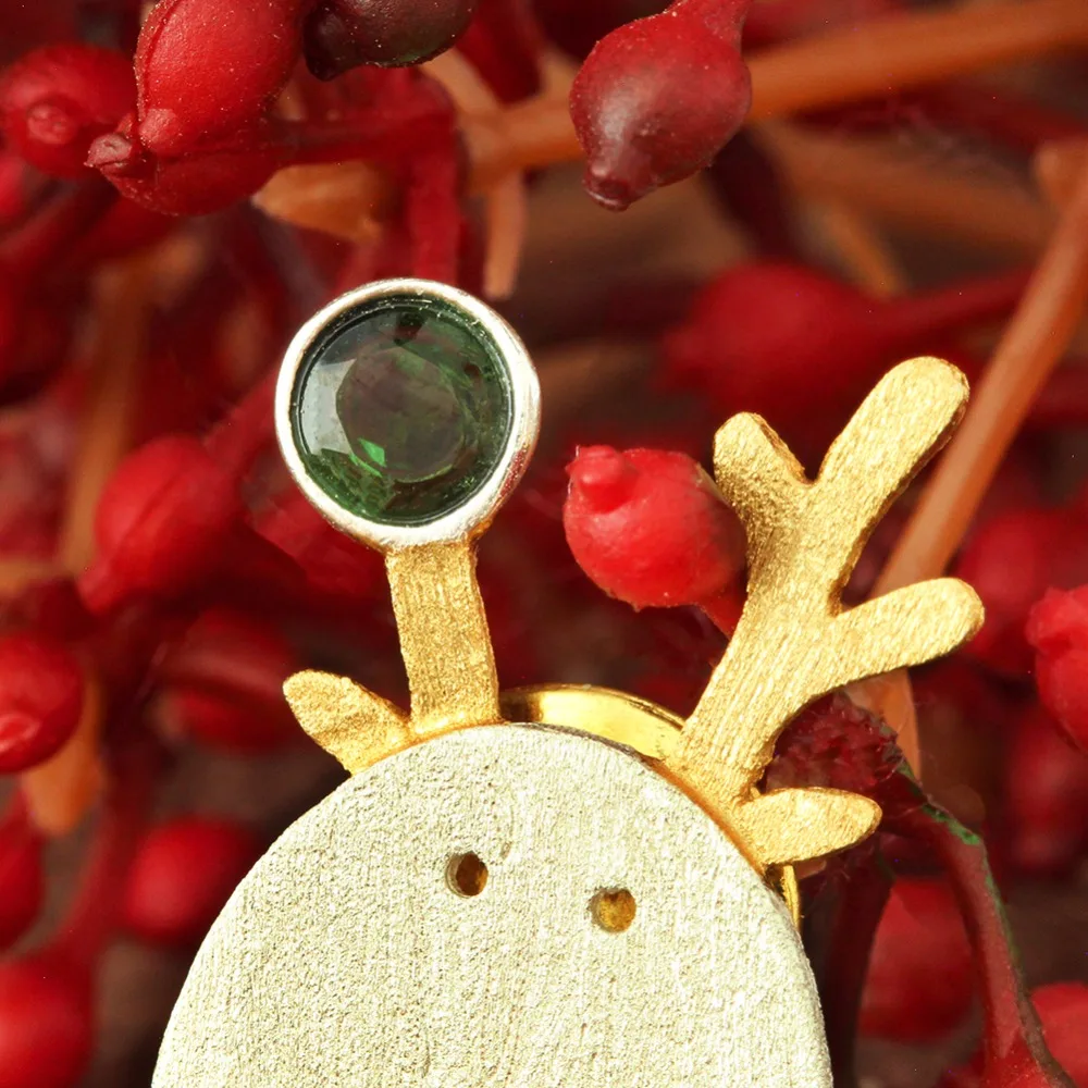 Lotus Fun реальные стерлингового серебра 925 натуральный турмалин ручной работы Ювелирные украшения Рождество радости милый олень Броши Best подарок