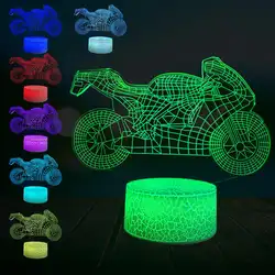 Красивые мотоциклетные 3D светильник светодиодный USB Ночная Атмосфера свет многоцветный Сенсорный пульт Luminaria пеленальный столик Lampara