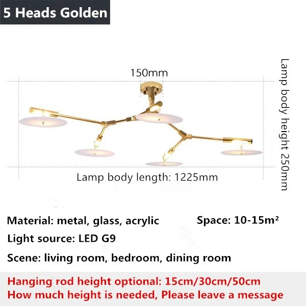Современная светодиодная Люстра для гостиной подвесное освещение Лофт деко светильники для ресторана подвесные светильники скандинавские подвесные светильники для спальни - Цвет абажура: 5 Heads Golden