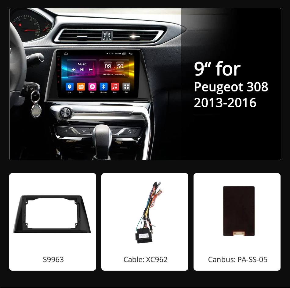 Best Android 9.0 Octa Core 4G RAM+32G ROM 9" IPS Car DVD Player Radio For Peugeot 308 2013 2014 2015 2016 GPS Navi CarPlay DSP ADAS 3