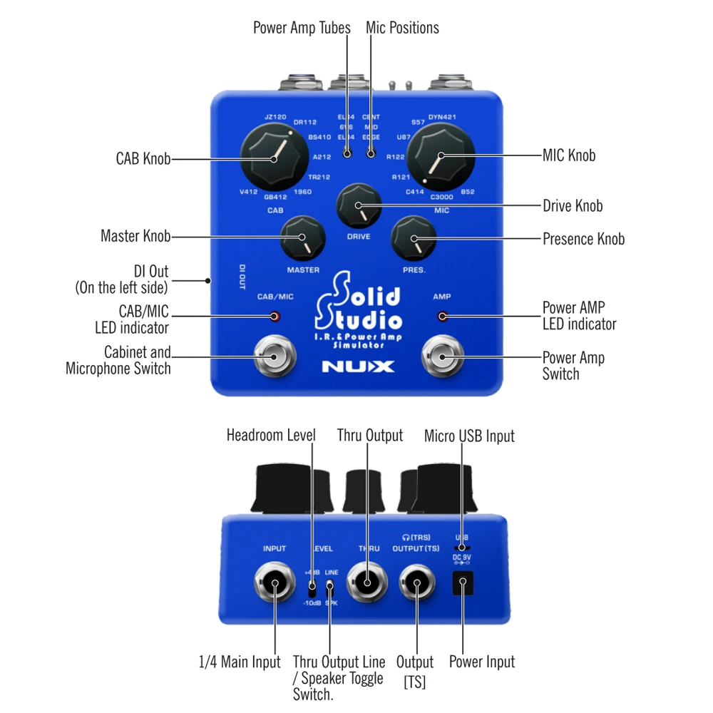 NUX Solid Studio IR power Amp Simulator гитара Мульти педаль эффектов двойной ножной переключатель Встроенный 8 шкаф 8 микрофон True Bypass