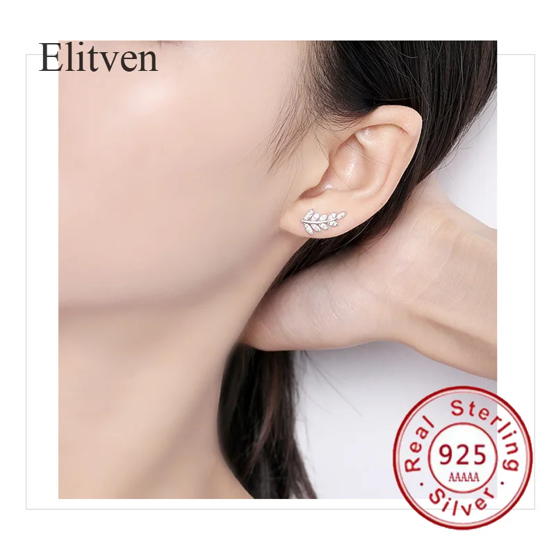 

Elitven Clip on Earrings CZ Leaf Ear Climber Crawler Real 925 Sterling Silver Stud for Women Grils Friends Jewelry Gift