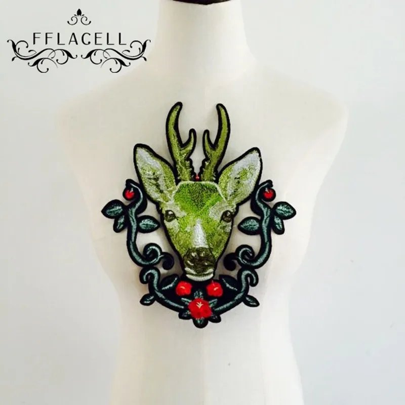 

High-Quality 1Pcs 3D Sequin Embroidery Deer head Sew-On Patch Applique Sew On Clothes Shirt denim jacket Patchwork DIY Accessory