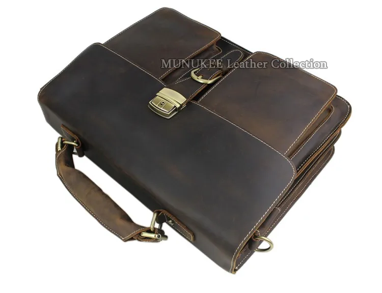 Винтажный Мужской портфель Crazy Horse из натуральной кожи, деловая сумка, мужской кожаный портфель, 15 дюймов, сумка для ноутбука, большая коричневая сумка