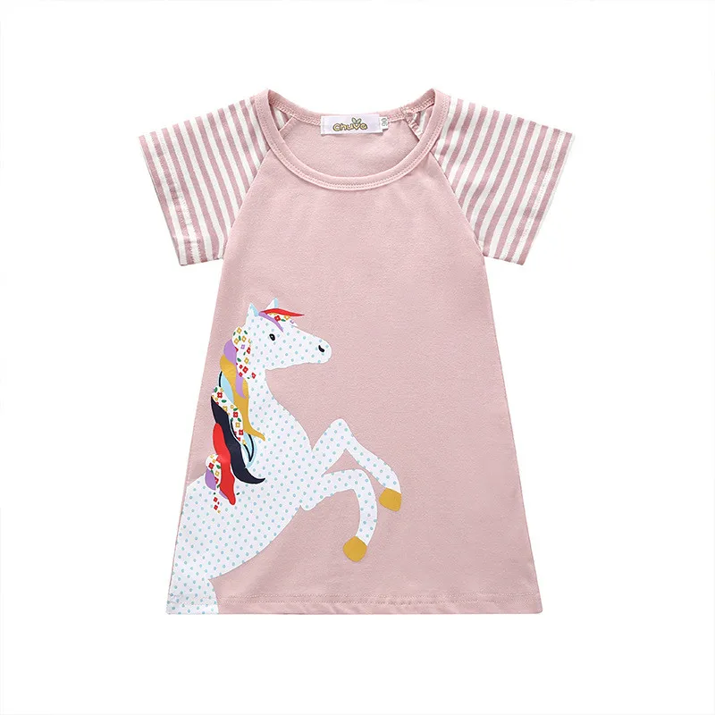 INS Girls Cute Pony Long Style T-Shirt Dress Cotton Short Sleeve Summer Children's Dresses06