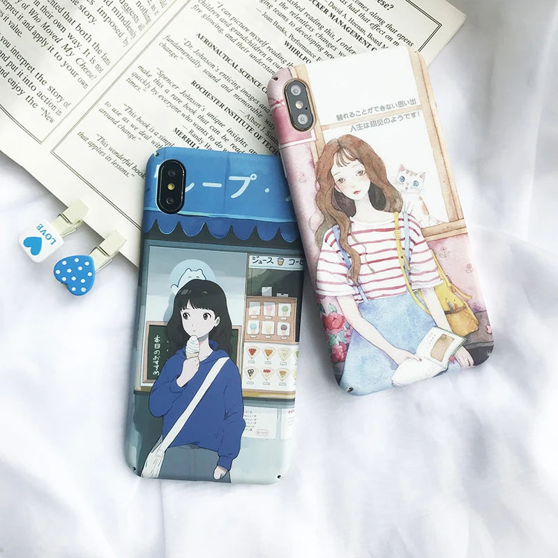 

Summer ice ream girl Case For iphone XS Max XR XS Matte hard plastic case for iphone 6 6s 7 8 plus phone case cover