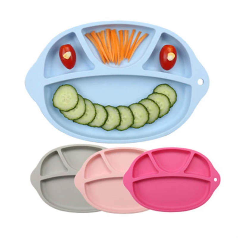 

ideacherry New Infants Baby Feeding Learning Dishes Tray Ellipse Silicone Feeding Food Plate Tray Dishes Food Holder for Toddler