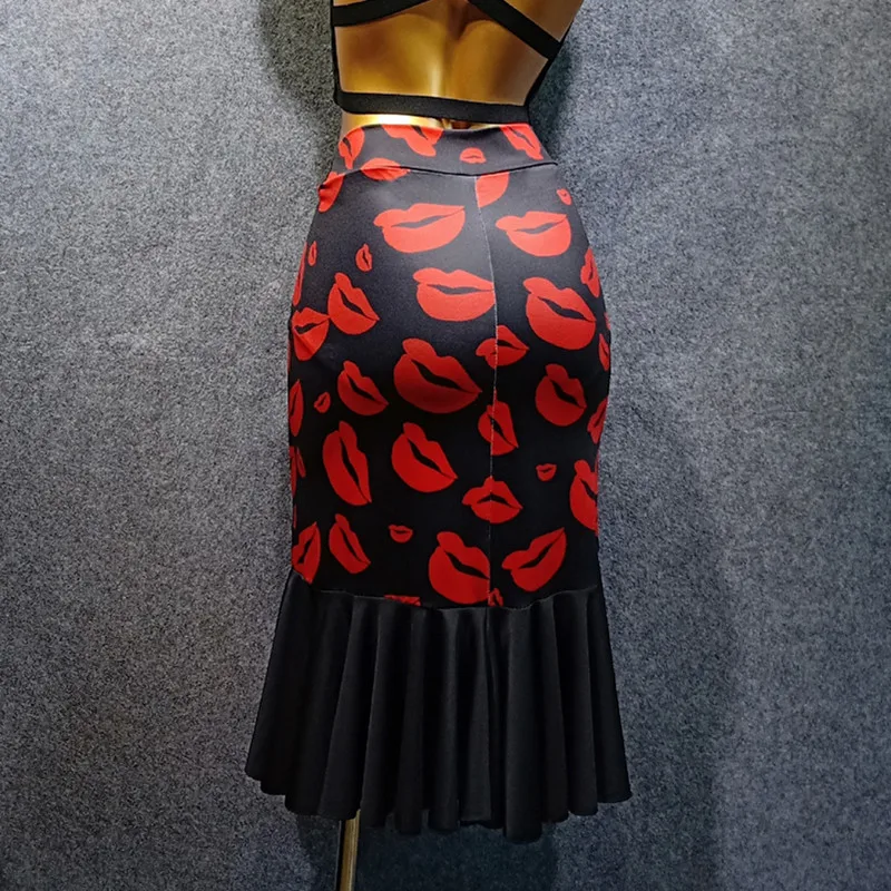 Hot Latin Dance Skirt For Women Costume Red Lips/Leopard Skirt Flamengo Rumba/Samba/Tango/Salsa Adult Latin Dance Skirt VDB444