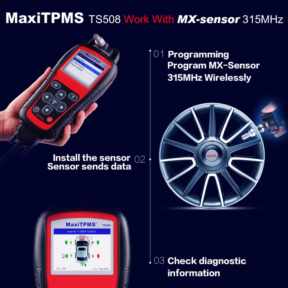 US $380.00 Autel TPMS Replacement Tool TPMS Programming Tool MaxiTPMS TS508K Tire Pressure 315433mHZ  TPMS Tire Sensor Activation