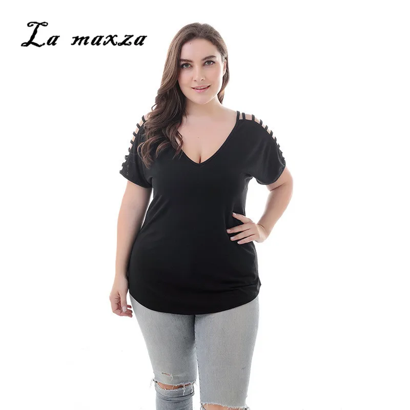

Plus Size 9XL 2018 Women Summer Casual Hollow Out T-shirt Sexy Fashion Clothes Tees Top
