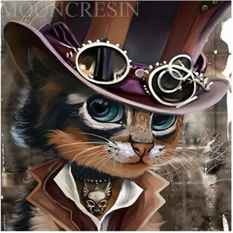 

5D Diy Diamond Painting Cross Stitch Like To Dress Up Cat 3D Diamond Embroidery Full Round Mosaic Decoration Resin Stickers Kits