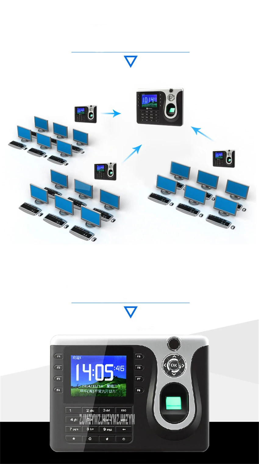 TCP/IP Biometric Fingerprint Time Clock Recorder Attendance Employee Electronic English Punch Reader Machine Realand A-C101 12V