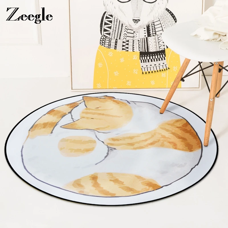Zeegle Cat Painting Soft Round Carpet For Kids Room Area Rug For Living Room Anti-slip Baby Crawling Mats Table Chair Floor Mats Zeegle Cat Painting Soft Round Carpet For Kids Room Area Rug For Living Room Anti-slip Baby Crawling Mats Table Chair Floor Mats