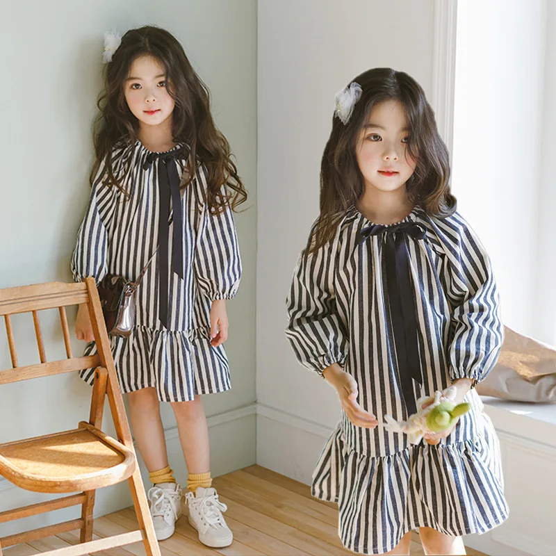 

Bow Girls Dress 2019 New Bow Baby Spring Dress Black White Stripe Kid Princess Dress Children Clothes Toddler Cotton Dress,#2265