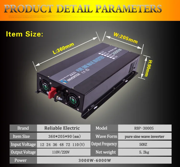 3000 Вт Чистая Синусоидальная волна инвертор для солнечной батареи Автомобильный инвертор генератор 12 В/24 В/48 В постоянного тока до 110 В/120 В/220 В/240 В переменного тока источник питания