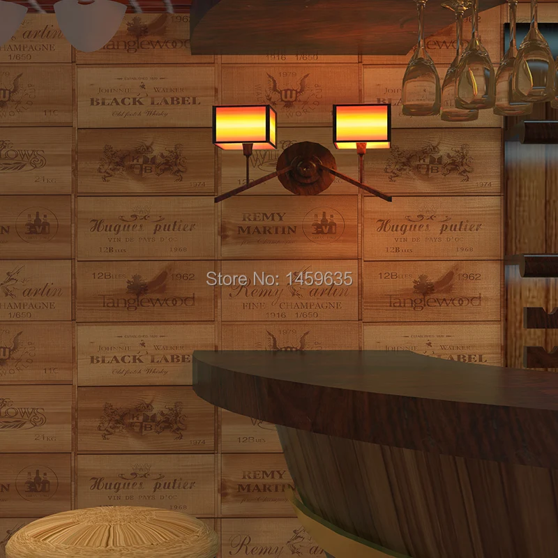 

mitation wood wine box nostalgic retro wallpaper dimensional lattice wine label background wallpaperWP274