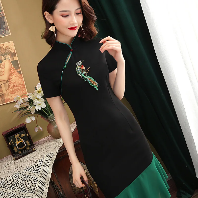 Сексуальный Чонсам рыбий хвост короткий рукав Qipao летнее платье ручной работы на