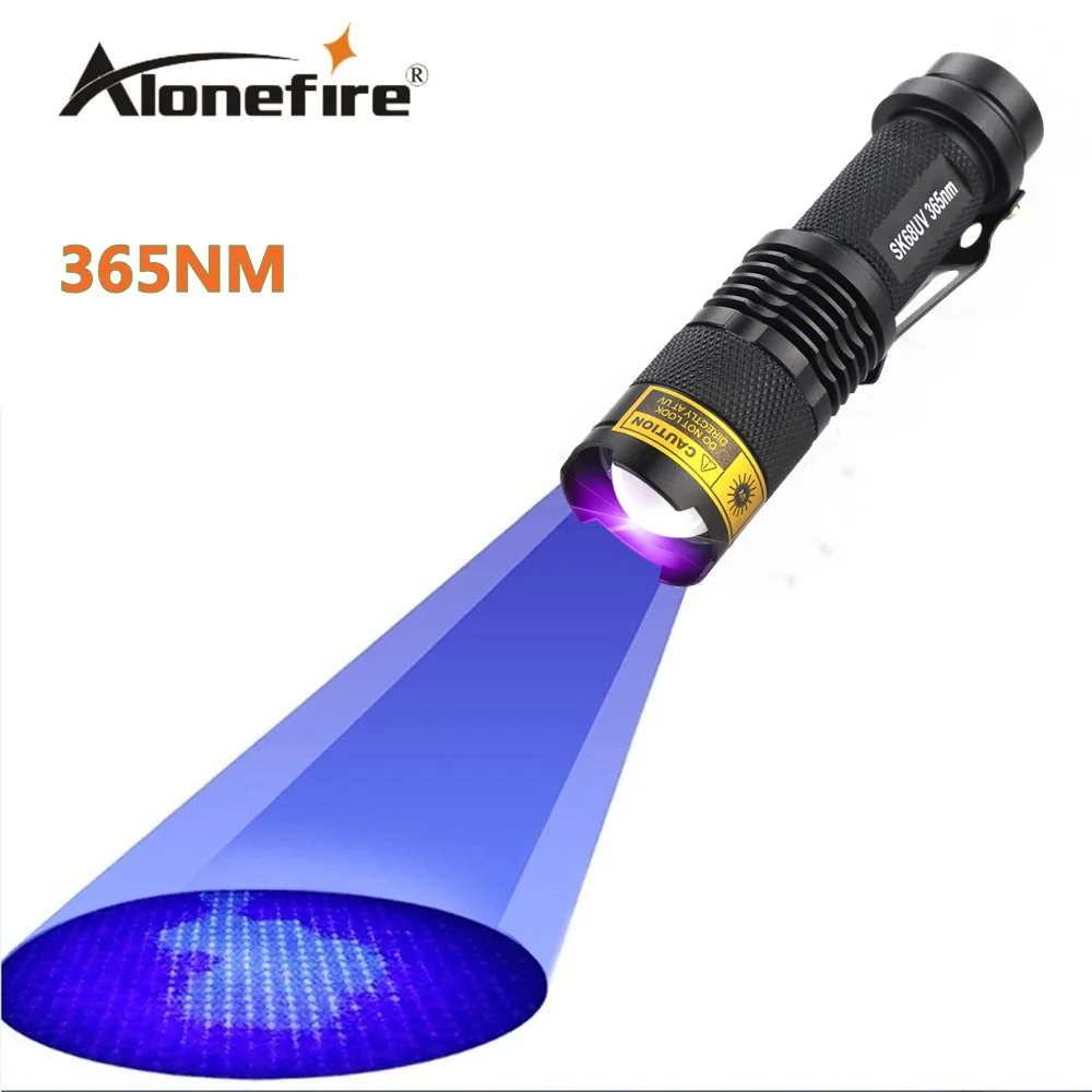 ALONEFIRE SK68uv Светодиодный УФ-светильник фиолетовый 365nm светильник с регулируемым фокусным расстоянием Скорпион лампа для обнаружения денег AA 14500 батарея - Испускаемый цвет: 365nm