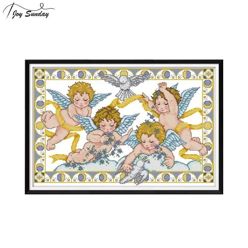 

Joy Sunday Little Angels Cross Stitch Needelwork Embroidery Kit 14ct 11ct Aida Printed Canvas Cross Stitching Needles DMC Therad