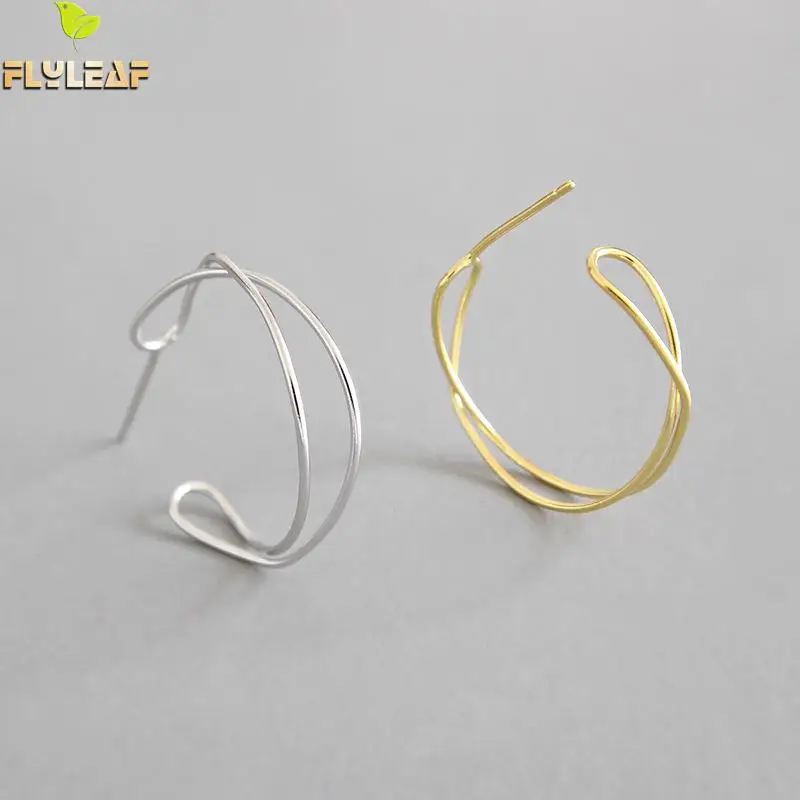 Форзац золотая линия твист серьги гвоздики для женщин тренд 925 пробы серебряные женские модные ювелирные изделия