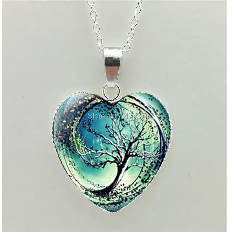 Image 2016 New Divergent Heart Necklace Divergent Tree Pendant Jewelry Women Heart Necklace Art Glass Necklace