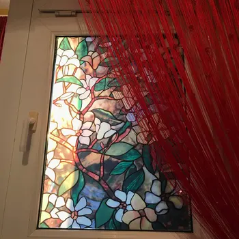 

Decorative films windows Static Cling Stained Leaf Glass Window Film Privacy Films Textured Magnolia Window stickers 92cmx200cm