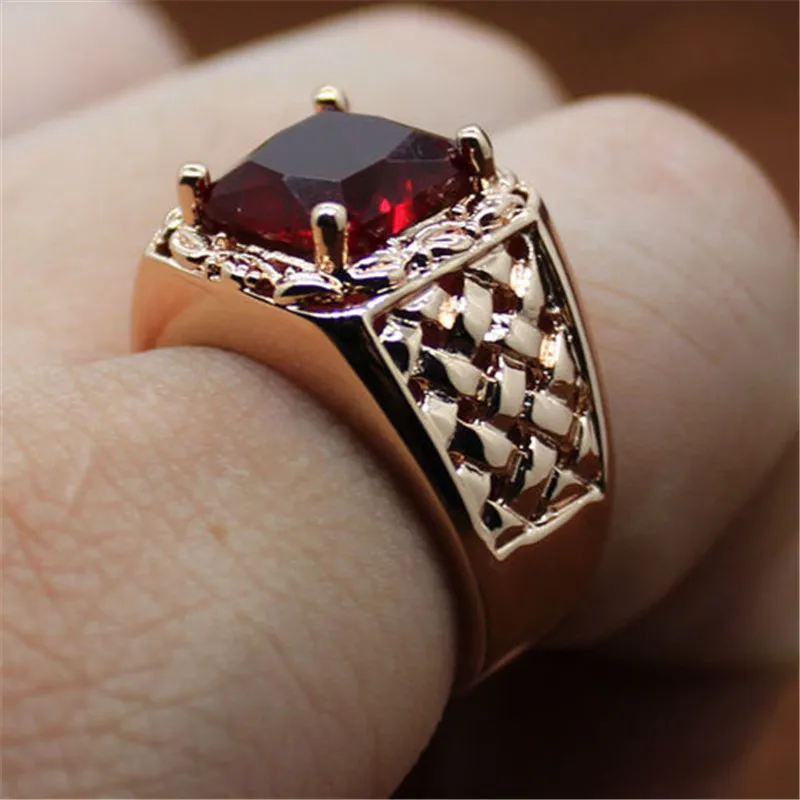 Vintage Gothic Big Red Crystal Engagement Ring Men Jewelry ...