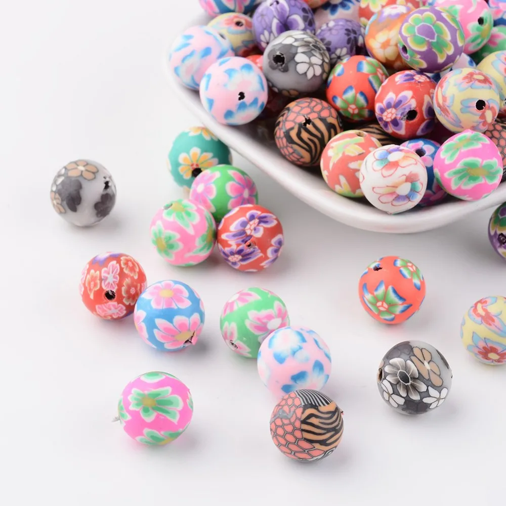 20pcs 12mm Round Mixed Handmade Polymer Clay Round/Ball Beads for DIY