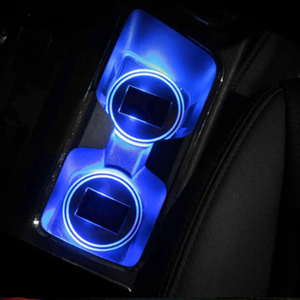

Vehemo Universal Car Interior Auto Anti-Slip Mat Waterproof Solar LED Light Lamp Cup Holder Mat Pad Bottle Drinks Accessories