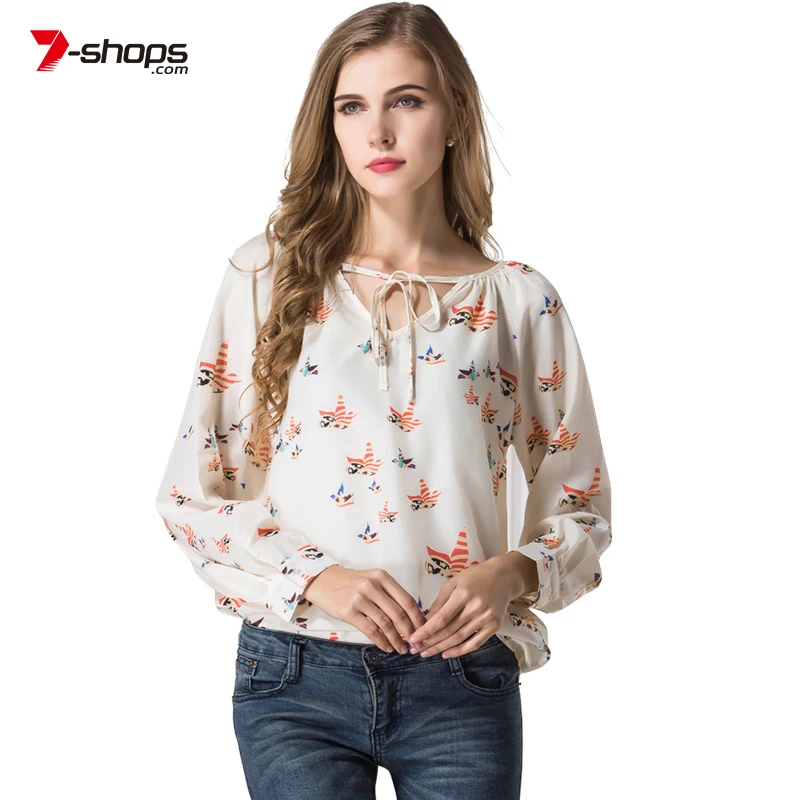 

7-shops Women Autumn Chiffon Blouses Ladies Floral Print Feminine Blouse Long Sleeve V Neck Blusas Femme Plus Size Tops Blouse