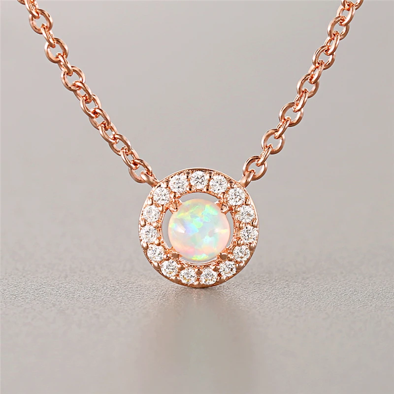 Rose Gold Color Austrian Crystal Round Pendant Necklace for Women Trendy Jewelry Zircon Necklaces C25