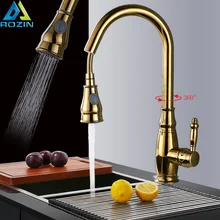 Золотой выдвижной кухонный кран для раковины, однорычажный латунный кухонный смеситель, кран с одним отверстием, распылитель, струйный носик, на бортике